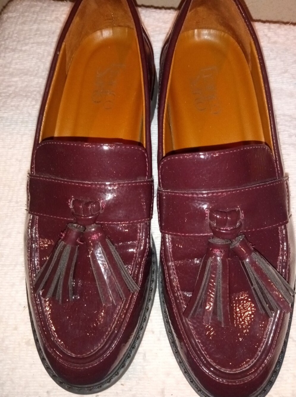 Franco Sarto Women's Tassel Loafers in Burgundy Patent